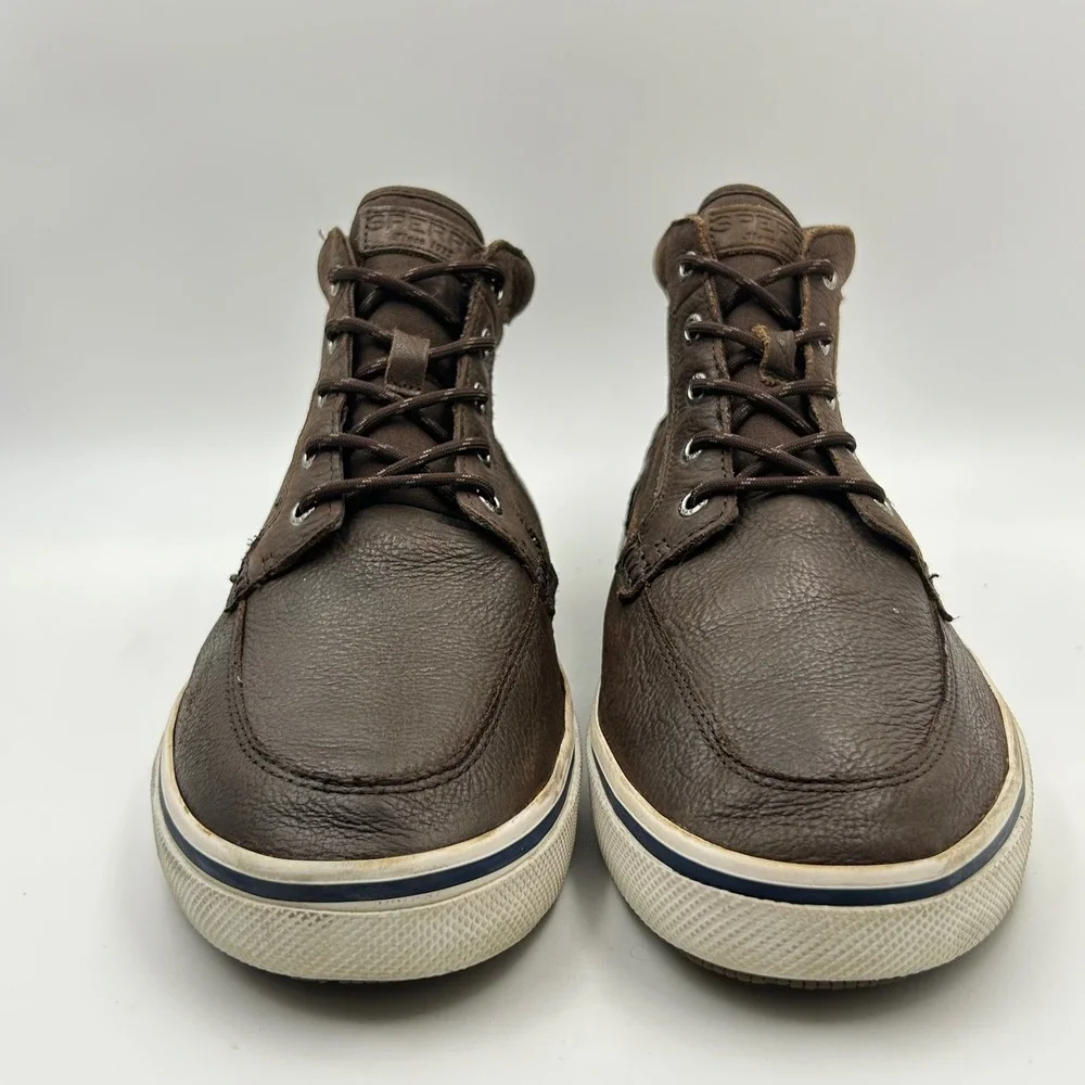 Sperry Halyard Sneaker Boots Leather Chukka Mens 12 Brown Mid Top Preppy Rugged‎